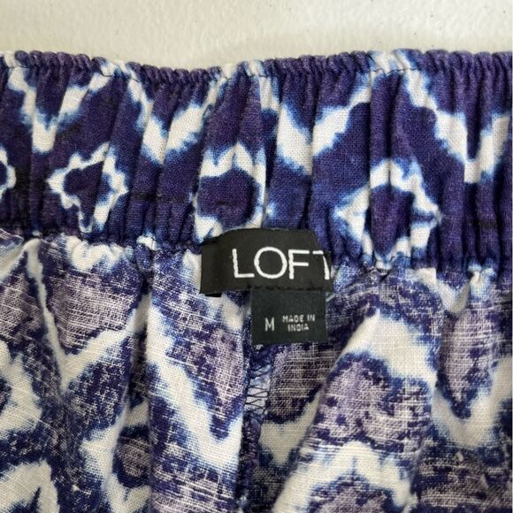 Loft Linen Viscose Navy White Ikat Cropped Pull On Pant Women Medium Pockets - Picture 6 of 12